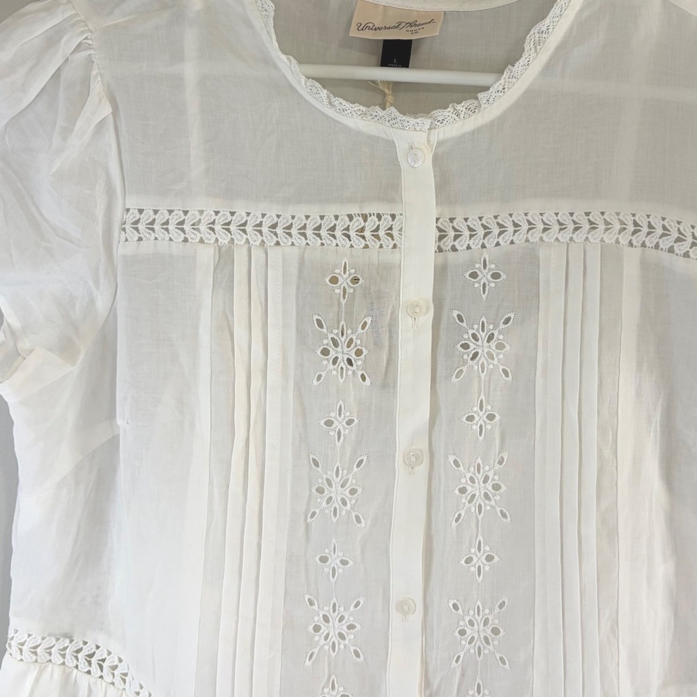 Universal Thread White Boho Eyelet Cotton Maxi Dress Large Cottagecore Tiered - Picture 6 of 9